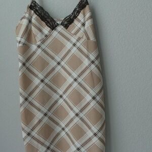 No Boundaries Y2K Plaid Mini Slip Dress XXL Lace Trim